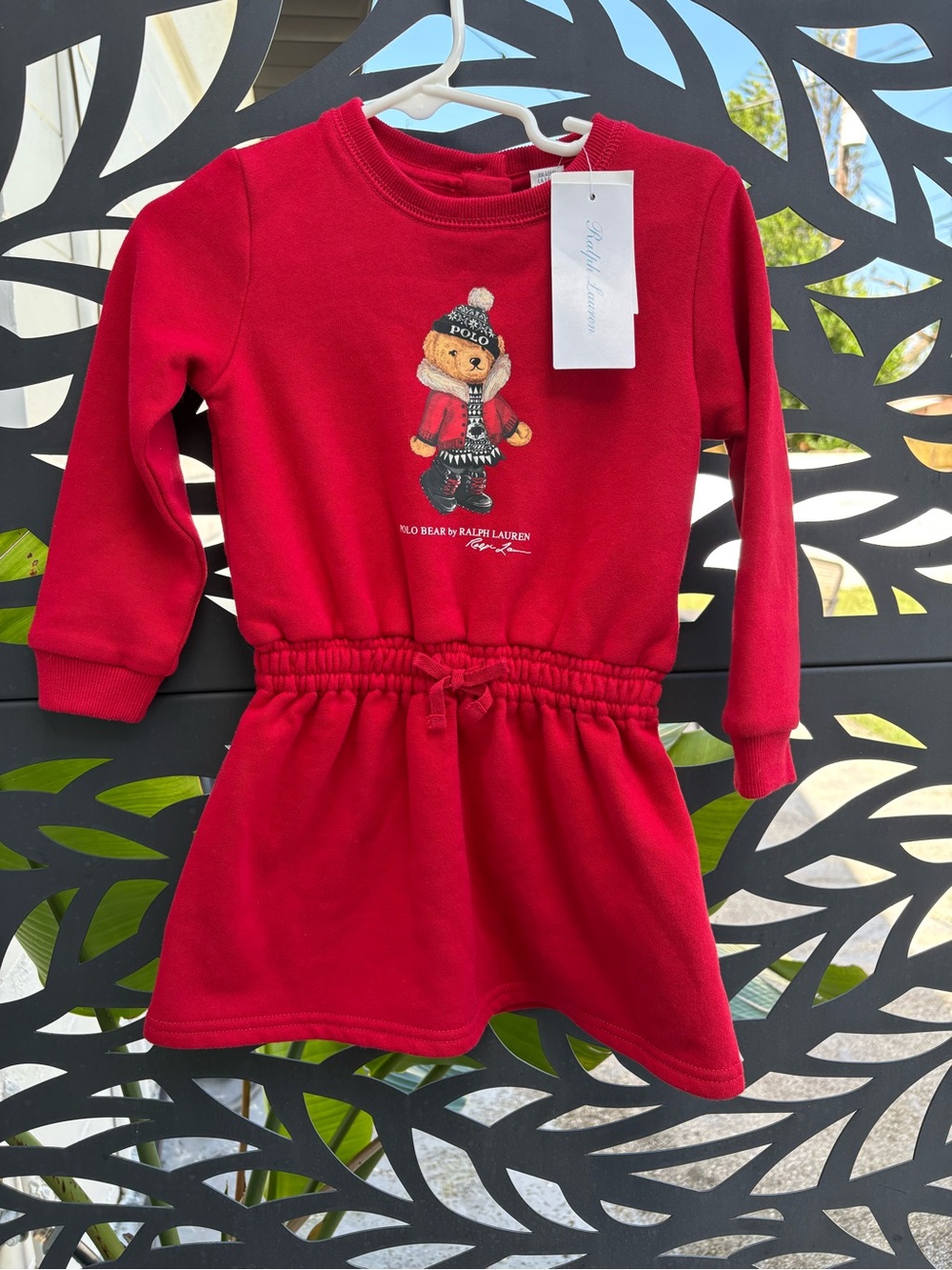 Polo Bear Red Fleece Sweatshirt Dress baby girl 18 months NWT
